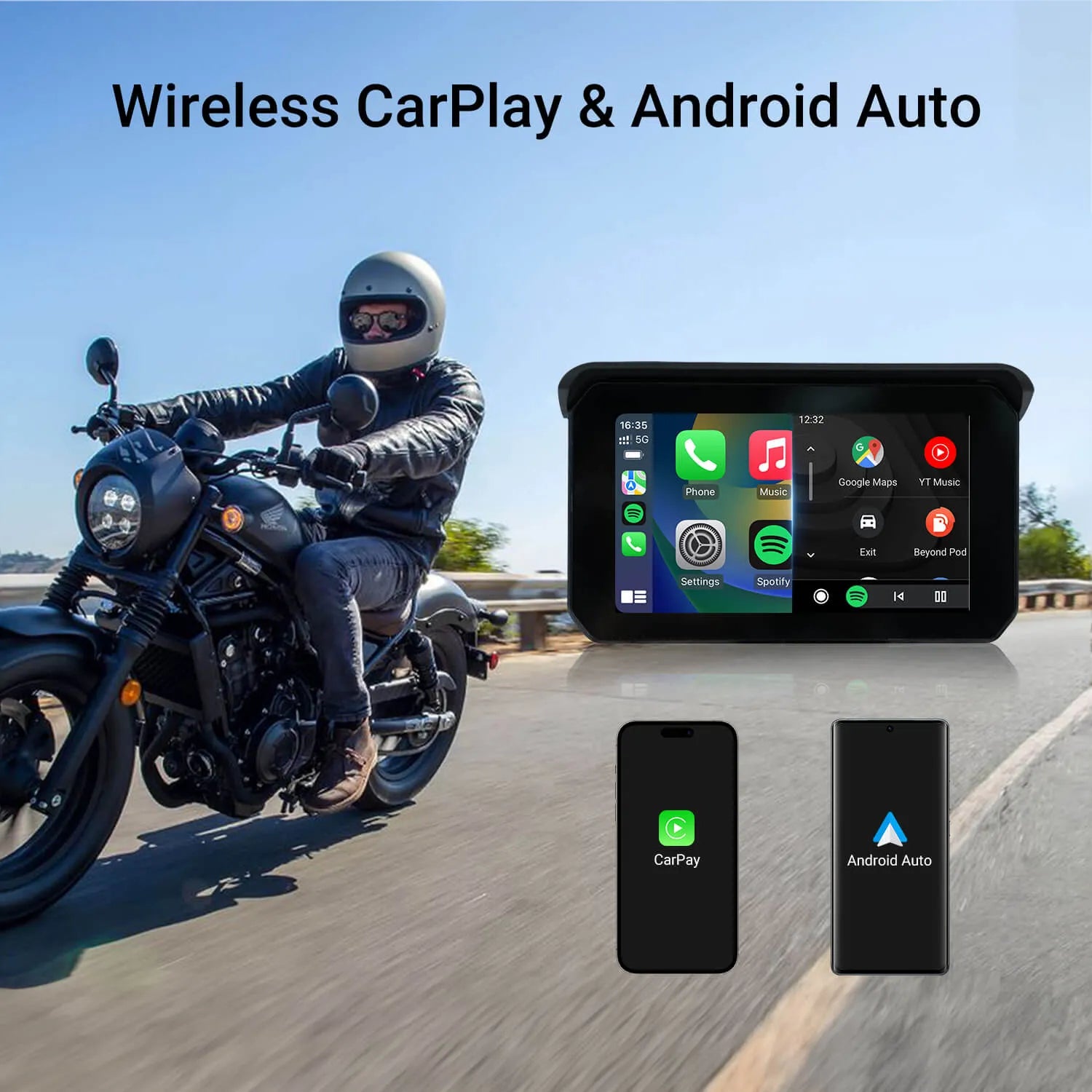 CarPlay Lite C5 SE 便攜式摩托車GPS無線CarPlay/Android Auto螢幕