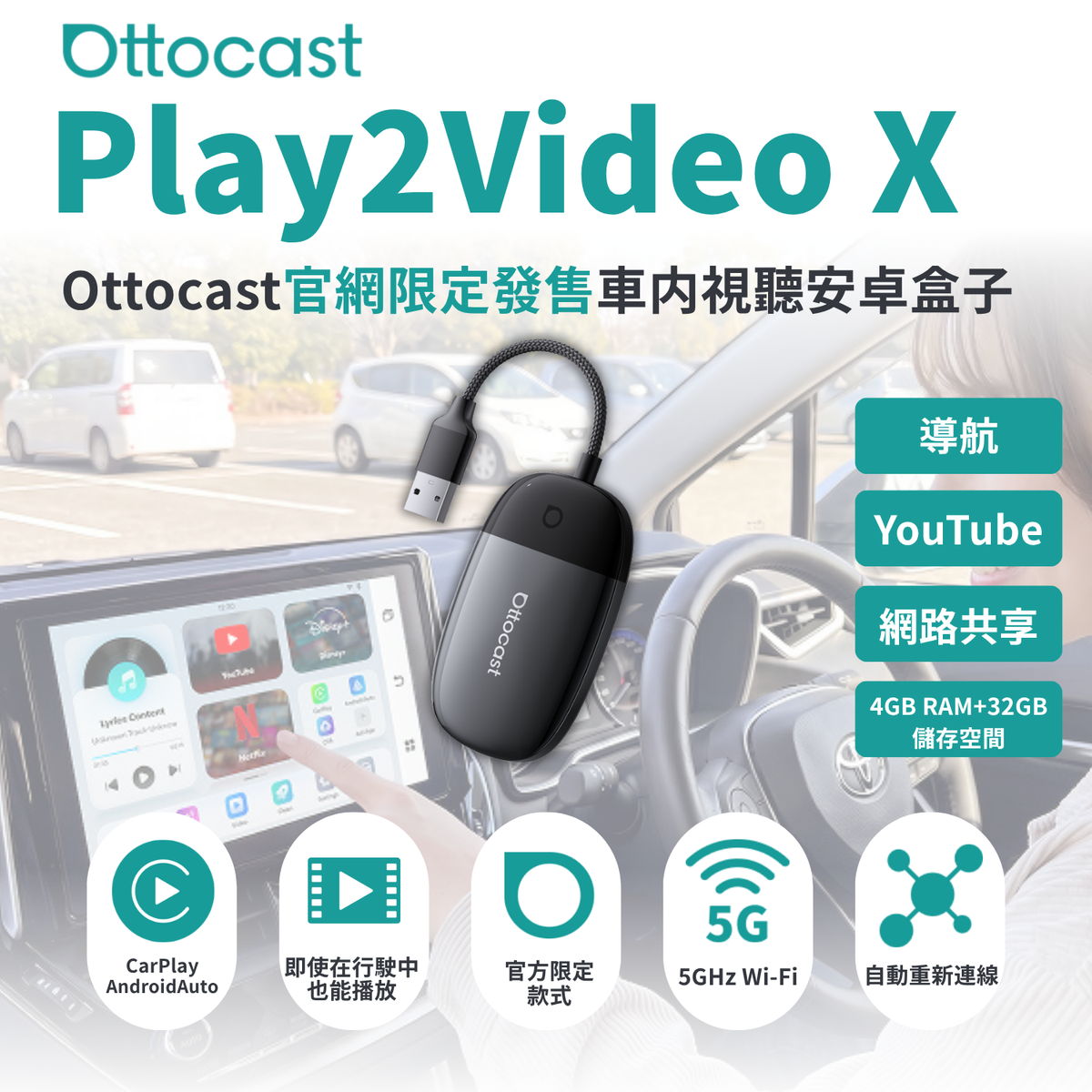 Play2Video X 官網限定 無線CarPlay / Android Auto 及影片應用一體化接收器